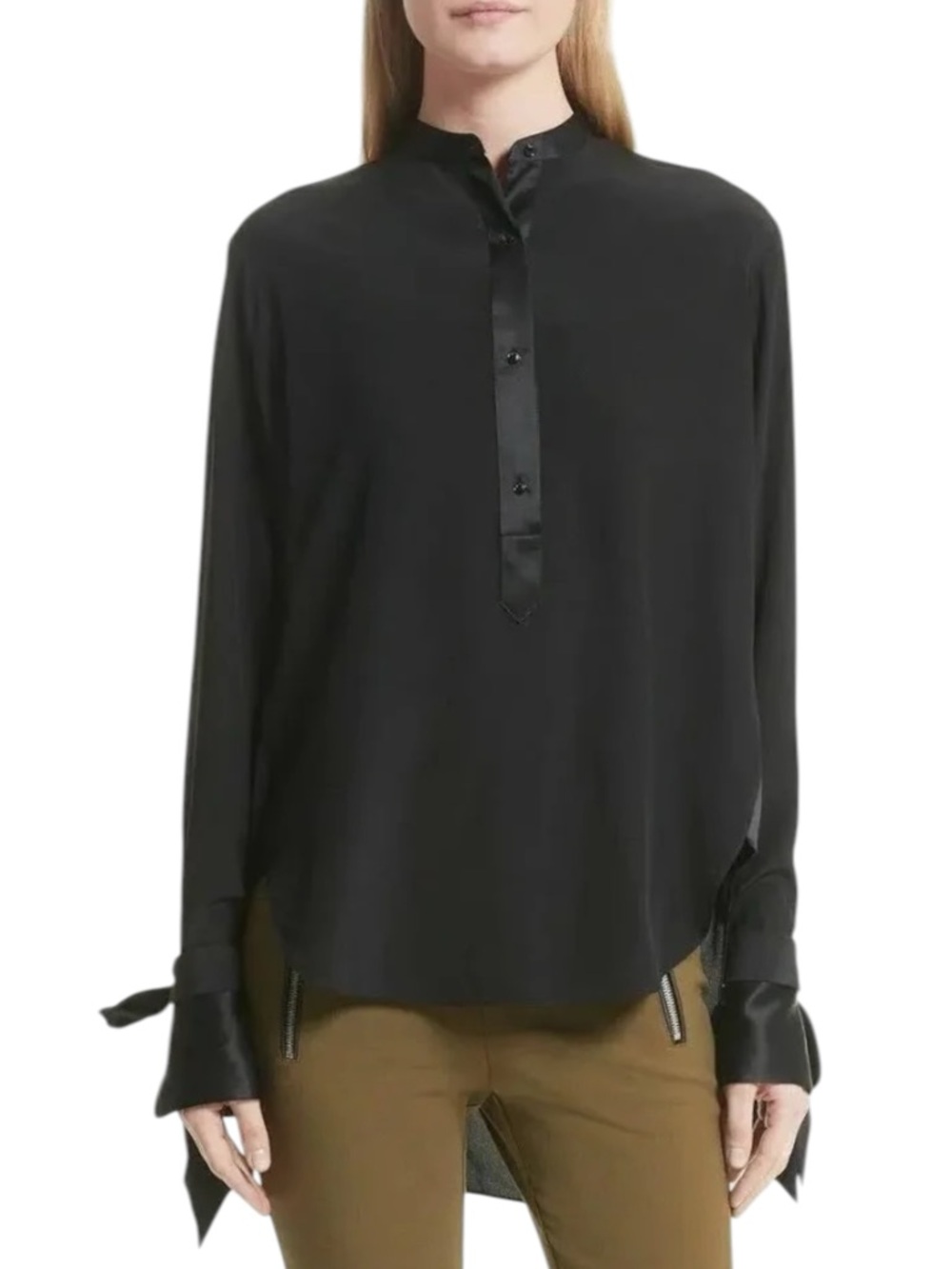 Rag & Bone "Dylan" Black 100% Silk Tie-Cuff Blouse - Size Small - Like New - Picture 9 of 10